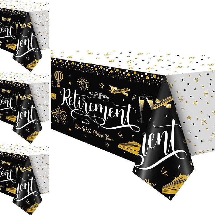 4 Pieces 54 X 108 Inch Happy Retirement Tablecloth Black And Gold Plastic  Disposable Retirement Table Cover Rectangle Tablecloth For Retirement Party  